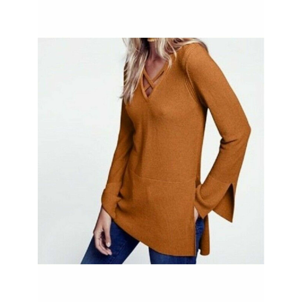 Free People XS Criss Cross Sweater Tunic in Mustard Yellow